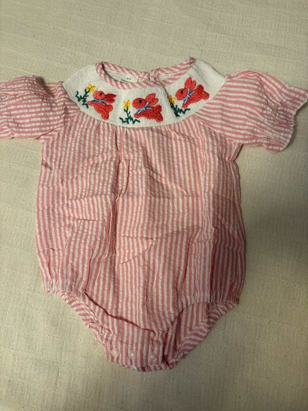 Pink Striped Baby One-Piece with Embroidered Collar